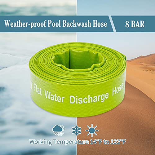 Green Expert 1.5 Inch ID PVC Lay-Flat Discharge Hose 25ft for Water Removal with Steel Clamp Kit