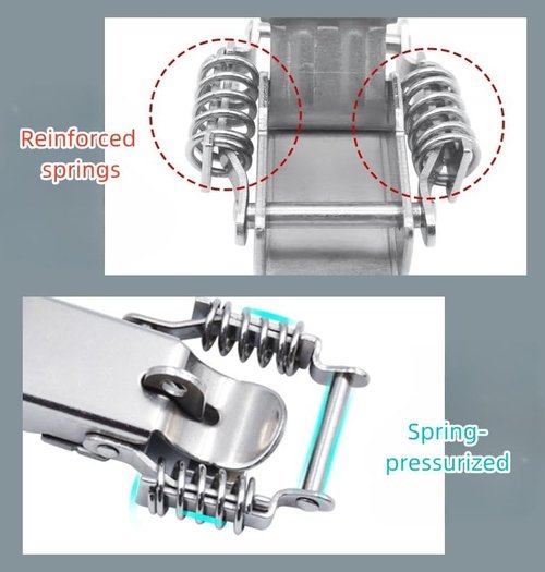 2pcs 304 Stainless Steel Double-Spring Telescopic Buckle, Toolbox Tension Spring Toggle Latch, Toolbox Hinge with Screws (Bend Small)