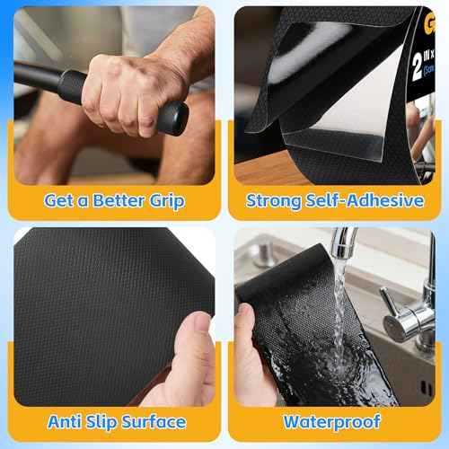 Rubber Grip Tape, Ultra-Thin Strong Adhesive Non-Slip Tape, Anti-Slip Grip Tape for Handles, Waterproof Heat Resistant Cushion Grip, Comfortable in Hands (Black,1 in x 22 Ft)