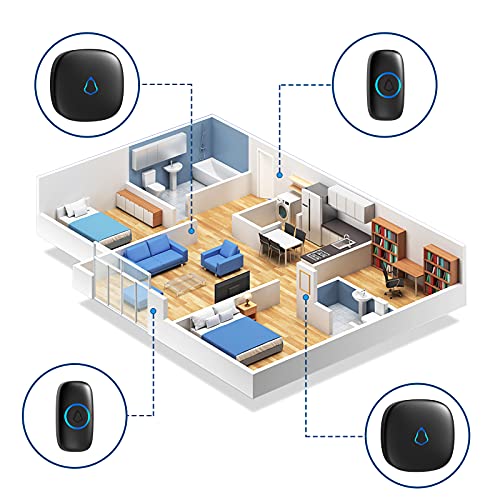 SECRUI Wireless Doorbell Kit with 1 Button & 1 Receiver, Waterproof, 1000Ft Range, Colorful LED, Adjustable Volume, Easy Install, Black