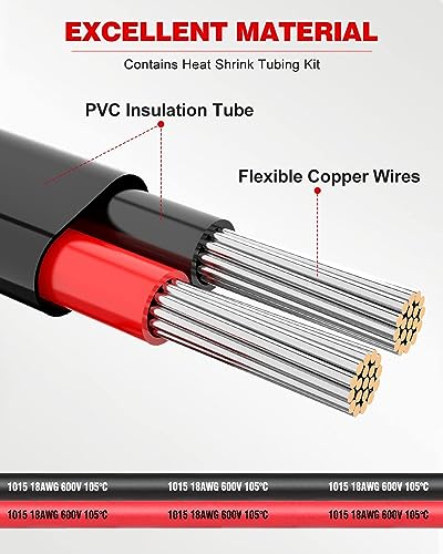 NAOEVO 18 Gauge 2 Conductor Automotive Wire 100FT IP68 Waterproof Cable