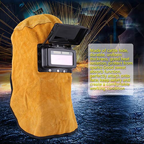 Cowhide Leather Welding Hood,Welding Helmet Mask with Auto Darkening Filter Lens,Pancake Hood Welding Mask Auto Darkening for Welding Workplaces