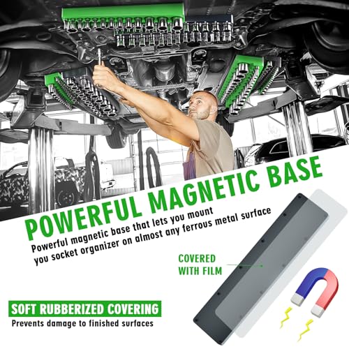 Magnetic Socket Organizer Holder Set For Tool Box Drawer, Toolbox Organization Including 1/4", 3/8" and 1/2" Drive Metric SAE Socket Trays (Sockets are not Included)