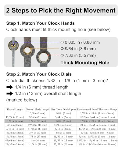 Clock Mechanism Replacement Kit with Thick Shaft - 3 Set, 1/4 in Thread