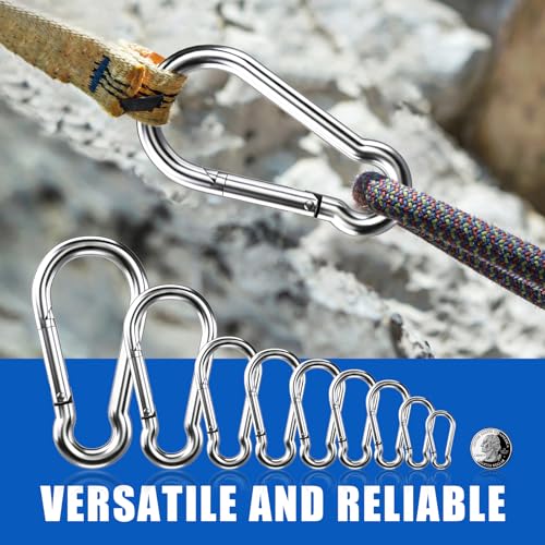 M4-1.57 Inch Stainless Steel Carabiner Clips 10 Pack - Heavy Duty Spring Snap Hooks