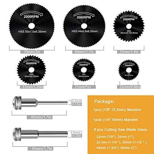 6 Pcs Rotary Drill Saw Blades, Steel Saw Disc Wheel Cutting Blades with 1/8" Straight Shank Mandrel for Dremel Drills Rotary Tools(Power Tools are not Included)