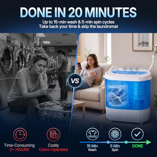 Portable Twin Tub Washing Machine 9.9LB Compact Top Load Washer & Spin Dryer