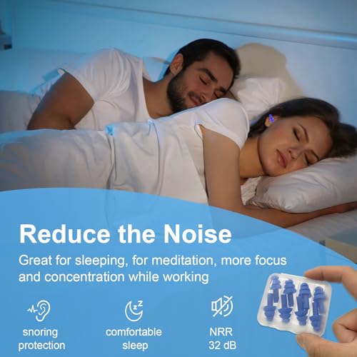 Ear Plugs for Sleeping,12 Pair Earplugs Noise Canceling Soft Silicone Ear Plug Reusable Earplugs for Sleep,Concert,Swimming,Study,Loud Noise,Snoring(Black Blue Purple)