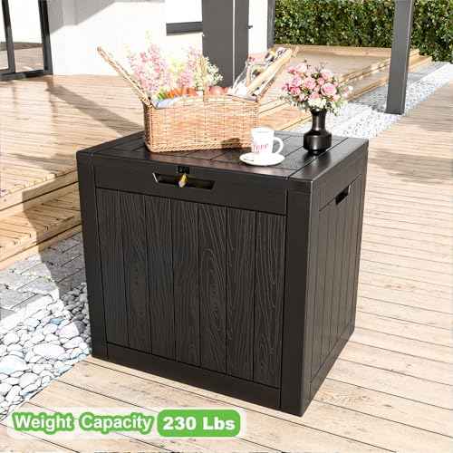 30 Gallon Outdoor Deck Box,Storage Lockable Waterproof Patio Furniture,Garden Tools,Cushions,Pool Accessories Outside Storage Resin Box(Black)