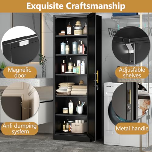 Lusiwry 67-Inch Tall Narrow Metal Storage Cabinet with Lock - Black, Model 67H-1D
