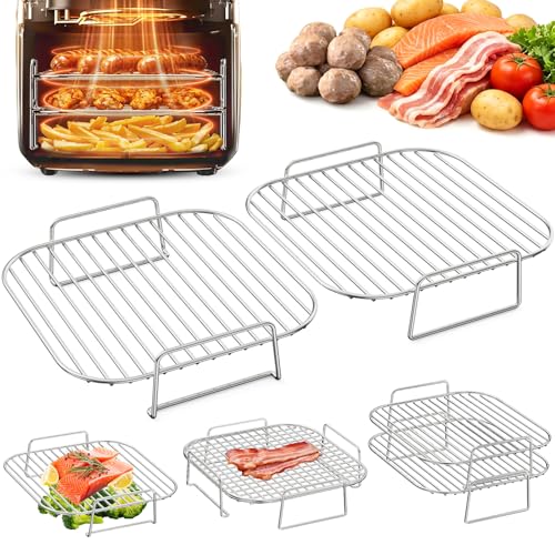 HONYAO Square 8'' Air Fryer Rack Set - 2x Stainless Steel Multi-Layer Grids