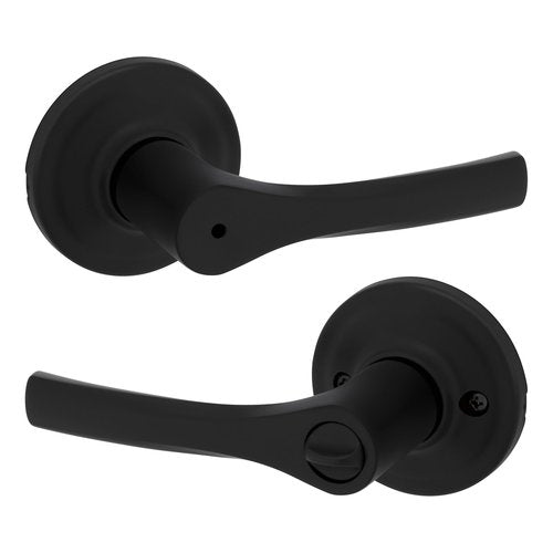 Kwikset Henley Interior Privacy Door Handle with Lock, Door Lever For Bathroom and Bedroom, Matte Black Reversible Keyless Turn Lock, with Microban Protection