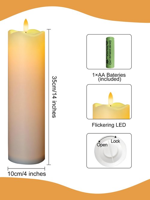 Large Flameless Candles Flickering 4"×14", Solar Candle Outdoor Waterproof, Fake Candles LED Pillar Candle, Dusk to Dawn, Electric Candles for Lanterns Porch Patio Decor (Ivory White, Set of 2)