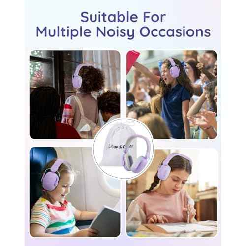 Lilian&Gema Noise Cancelling Headphones for Kids, SNR 25dB Noise Reduction Ear Muffs, Autism Sound Proof Hearing Protectors (Purple)