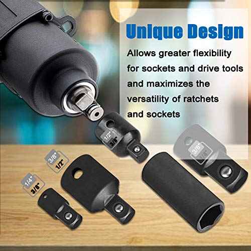 Impact Grade Socket Adapter Extension Set Turns Power Drill Into High Speed Nut Driver,1/4-Inch Hex Shank to Drive for Adapters to Use with Drill Chucks, Sizes 1/4" 3/8" 1/2", Cr-V, 4 Piece