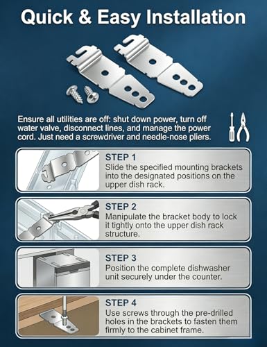 2 Pack 8269145 Dishwasher Mounting Brackets with Screws – Heavy-Duty Under-Counter Support