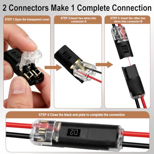 OUPUTUO Double Wire Low Voltage Connectors 120 pcs with Locking Buckle - Model 1/1/120