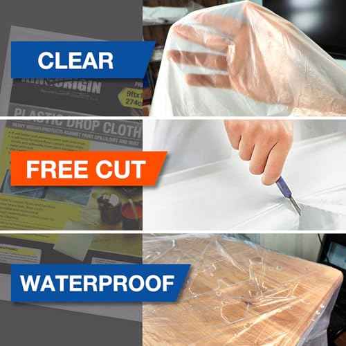 King Origin Plastic Drop Cloth, 6 Piece Drop Cloth for Painting, 9x12 Feet, Waterproof and Dust-Proof Clear Cloth, Paint Tarps Drop Cloth for Furniture Cover