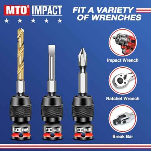 MTO 1/4-Inch Square Drive to 1/4-Inch Hex Socket Adapter, Quick Release Impact Bit Holder, for Impact Wrench Ratchet, CR-MO