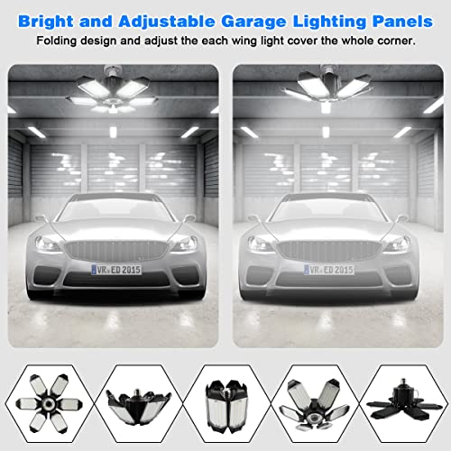 POLARPRA 160W LED Garage Ceiling Lights 2 Pack, 32000LM Daylight 6500K, Adjustable Panels