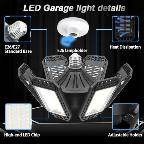 AUDLES 200W Garage Ceiling LED Lights 2 Pack, 6500K Bright Adjustable Fixture