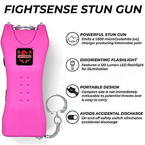 FIGHTSENSE Super Heavy Duty Keychain Stun Gun with Flashlight for Men and Women self Defense Device, Rechargeable Stun Gun, Nylon Holsters