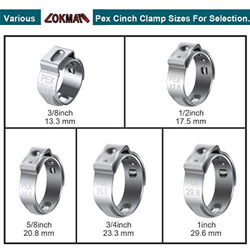 LOKMAN 50 Pack 1/2 Inch Stainless Steel PEX Cinch Clamps for Pipe Fittings