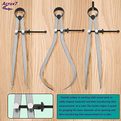 Acrux7 3Pcs 8 Inch Long Spring Caliper Set, Carbon Steel Outside