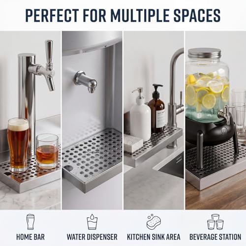 Stainless Steel 10x6 Inch Wall Mount Beer Drip Tray for Kegerators & Draft Systems