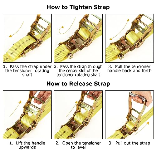 LISHINE Heavy Duty 2 Inch x 20ft Ratchet Straps with Double J Hooks, 10000 LBS Break Strength