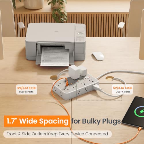 Chiefway 6 FT White Surge Protector Power Strip with 16 Outlets & 6 USB Ports
