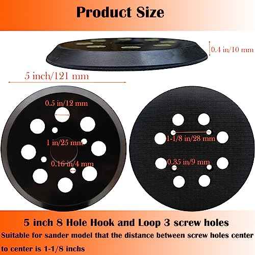 2 Pack 5 Inch 8 Hole Hook and Loop Replacement Sander Pad for Ridgid R2501 R2600 R2601 R2611 R8606 Random Orbit Sander. 5" Replacement Hook and Loop Backing Pad Parts # 300527002