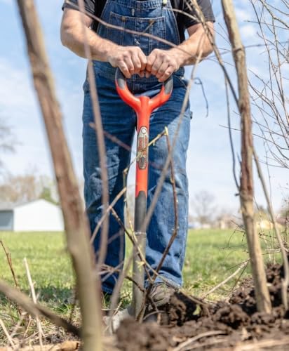 Root Slayer Garden Shovel Large Red Serrated Blade Heavy-Duty Soil Digging Tool
