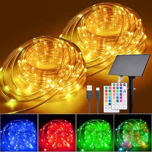 Solar Rope Lights Outdoor Waterproof, 99Ft 300 LED String Light Fairy Solar Powered & USB with Remote, 18 Colors Changing Fairy Lighting for Outside Indoor Patio Yard Pool Christmas Decoration
