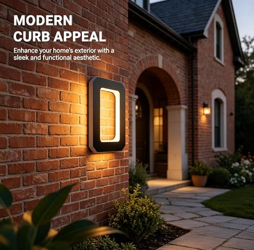 Black 6.7 Inch Solar Lighted House Numbers - Outdoor Address Sign, Auto Dusk-to-Dawn, Waterproof