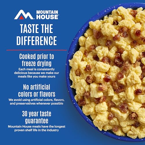 Mountain House Freeze-Dried Scrambled Eggs with Uncured Bacon 2-Pack | Backpacking Meals, 4 Servings, 30-Year Shelf Life