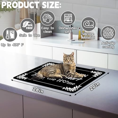 ENCHAN Black 28x20 Inch Glass Stove Top Cover Protector, Heat-Resistant Rubber Counter Mat