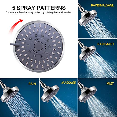 FEELSO Chrome Shower Head with Filter - 5 Spray Modes, Hard Water Filtered