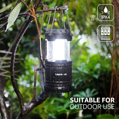 Lepro 4 Pack Black Collapsible LED Camping Lanterns, Water Resistant IPX4
