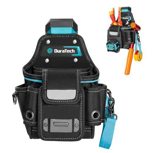 DuraTech Tool Pouch with Belt Clip, Electrician Tool Pouch with Tape Measure Holder & Hammer Loop, Quick Release Buckle, Expandable Support Frame, Ideal for Construction, Carpentry and Handyman Use