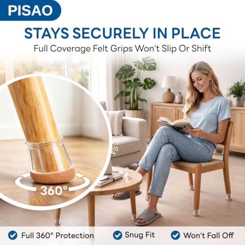 PISAO Round Medium Clear Chair Leg Floor Protectors Caps Pads - 24 Pcs