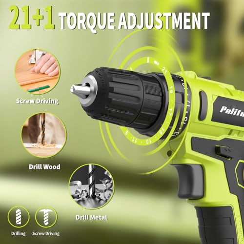 20V Green Cordless Drill/Driver Kit with 2 Batteries, 30Nm Torque, 21+1 Settings