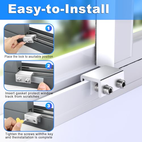 HYIEOU Silver Sliding Window Locks with Key - 2 Sets for Horizontal & Vertical Windows