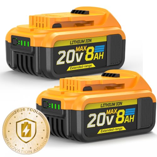 VelgoNyx 8Ah High Capacity Replacement Battery for Dewalt 20V Max Tools 2-Pack