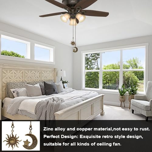 Akahttbn 2PCS Sun & Moon Ceiling Fan Pull Chain Extension – Bronze, 12in