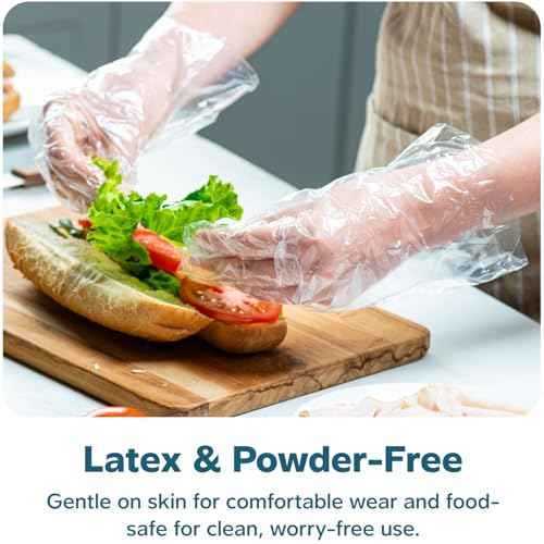 GUSTO Disposable Poly Gloves for Food Prep, Cooking & Food Service ? Clear Plastic, Latex & Powder Free, One Size