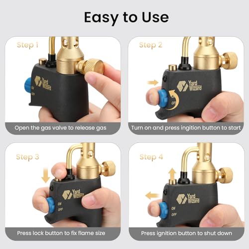 Propane Torch Head, Map Gas Torch with Igniter and Flame Adjustable, Hand Blow Torch with Fuel by Propane MAPP MAP PRO Gas, for Plumbing Soldering Lighting Campfires and Grills (CSA Certified)