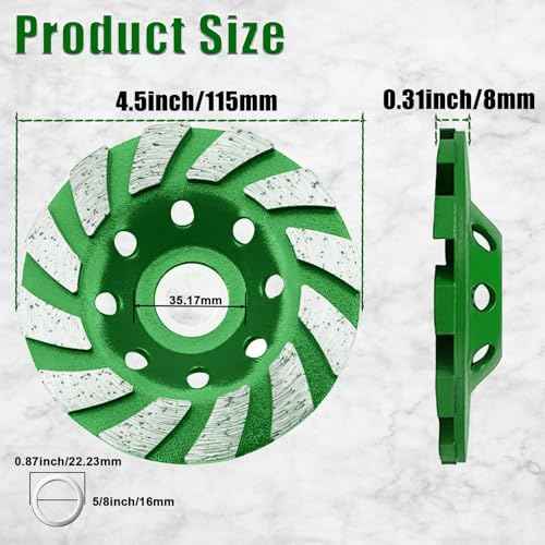 4 1/2 Inch Diamond Concrete Grinding Wheel 12-Segment Turbo Cup Wheel for Angle Grinder Heavy-Duty Polishing & Fast Smoothing for Concrete, Stone, Marble, Granite & Thinset Removal