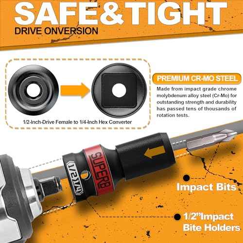 Impact Wrench Adapter, Impact to 1/4 Hex Converter, 1/2-inch Square Drive to 1/4-inch Hex Socket Adapter, Quick-Change Chuck for Impact and Ratchet Wrench, 2PCS