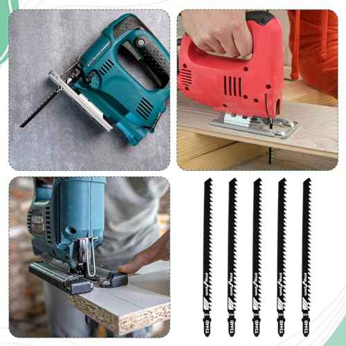 5 Pcs T344D T-Shank Jigsaw Blades 6 Inch Long Jigsaw Blades Multi-Purpose High Carbon Steel Jigsaw Blades for Quick Cutting Wood Plywood Hardwood Plastic Metal